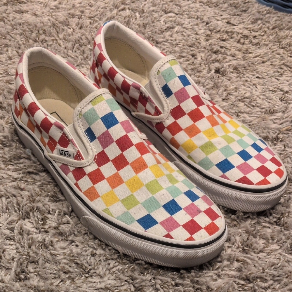 Rainbow Checkered Board Slip On Vans